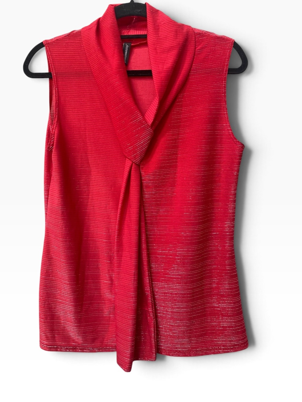 Jason Maxwell XL Red Sleeveless Knit Tie-Front Top Blouse Shimmer - Made in USA